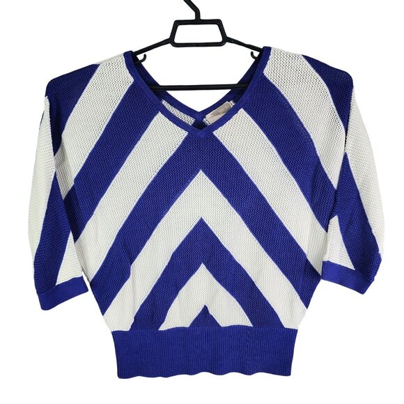 Womens Forever 21 Contemporary Blue & White Chevron Knit Sweater Top U Neck M - Picture 1 of 8